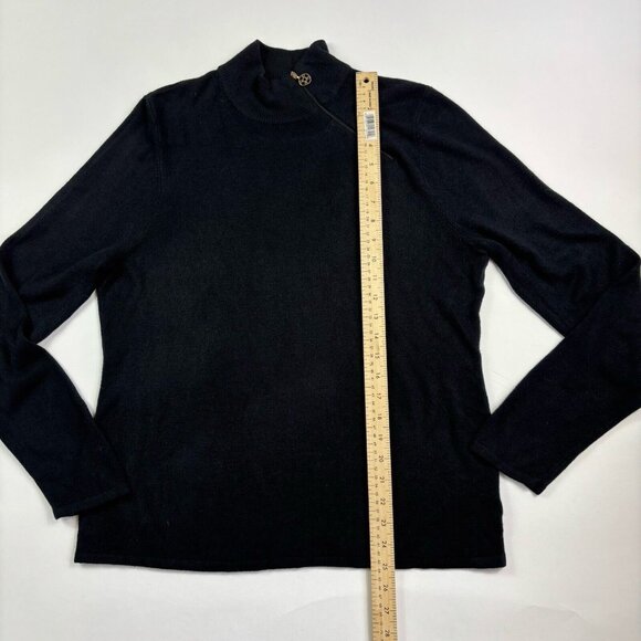 Luxe 360  Women’s Sweater M Black Mock Neck Turtle Neck Gold Zipper MCM Madmen - Picture 12 of 14